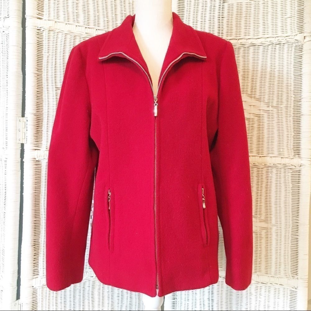 MDP Mario De Pinto Red Wool Zip Jacket Womens Made USA Tailored Coat Minimalist